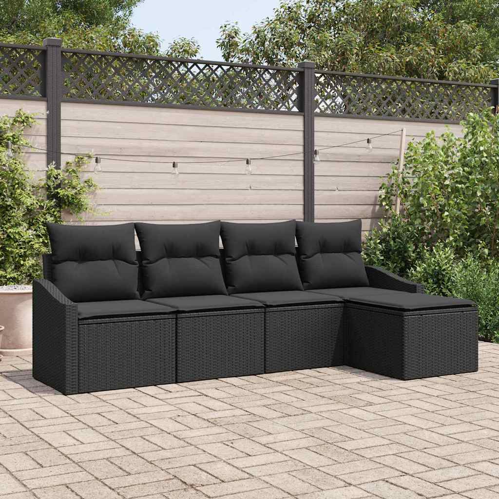 Bankstel met kussen met opslag 5 pcs Zwart poly rattan is nu te koop bij PeponiXL, paradijselijk wonen!