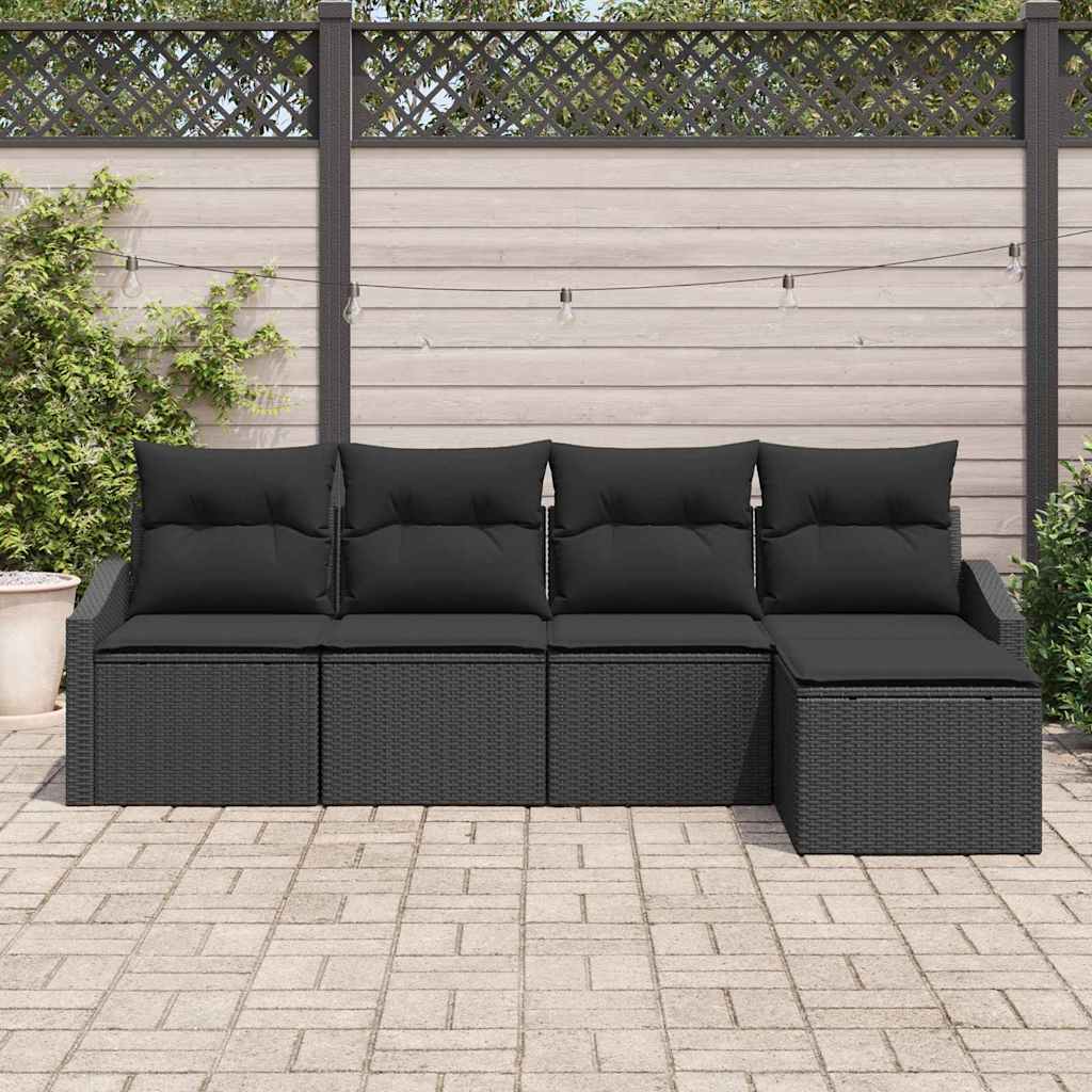 Bankstel met kussen met opslag 5 pcs Zwart poly rattan is nu te koop bij PeponiXL, paradijselijk wonen!