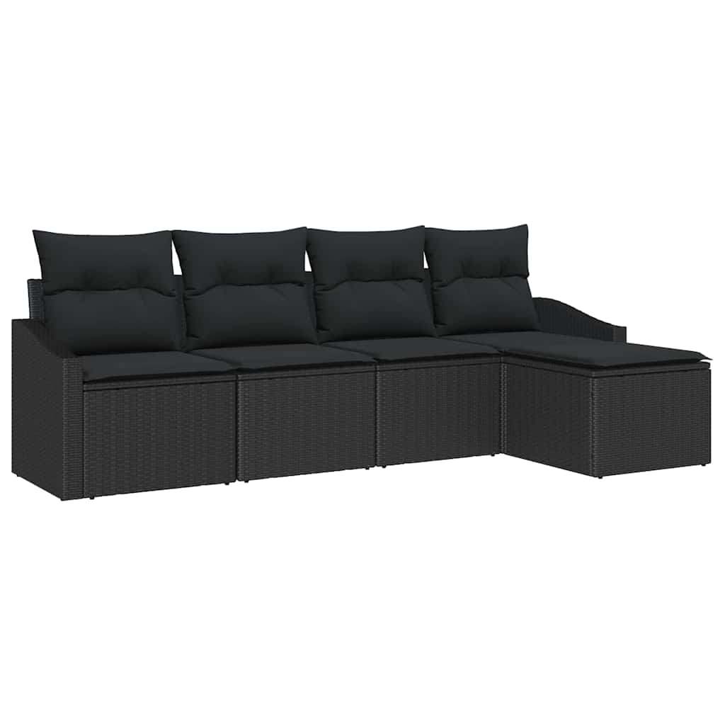 Bankstel met kussen met opslag 5 pcs Zwart poly rattan is nu te koop bij PeponiXL, paradijselijk wonen!