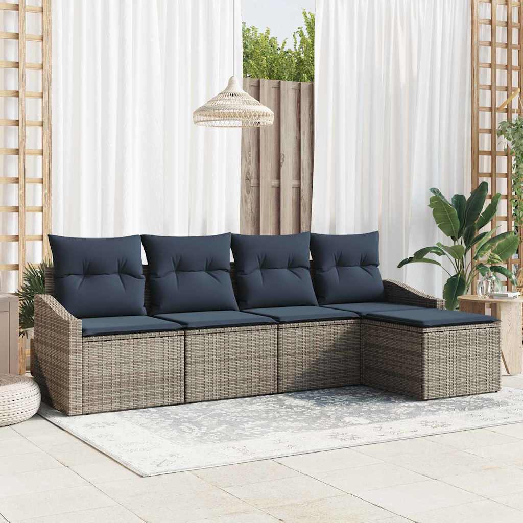 Bankstel met kussen 5 pcs Grijs en Marineblauw poly rattan is nu te koop bij PeponiXL, paradijselijk wonen!