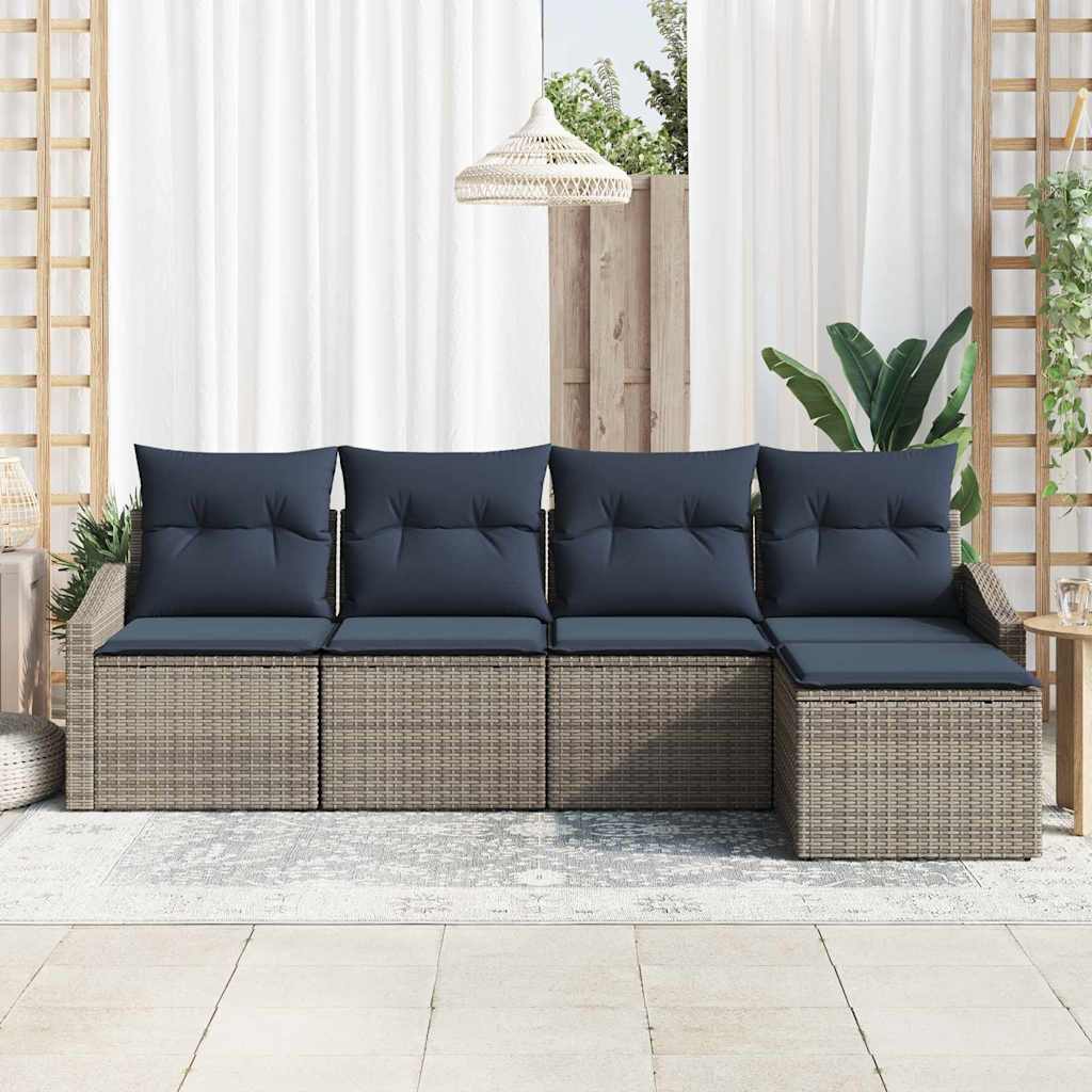 Bankstel met kussen 5 pcs Grijs en Marineblauw poly rattan is nu te koop bij PeponiXL, paradijselijk wonen!