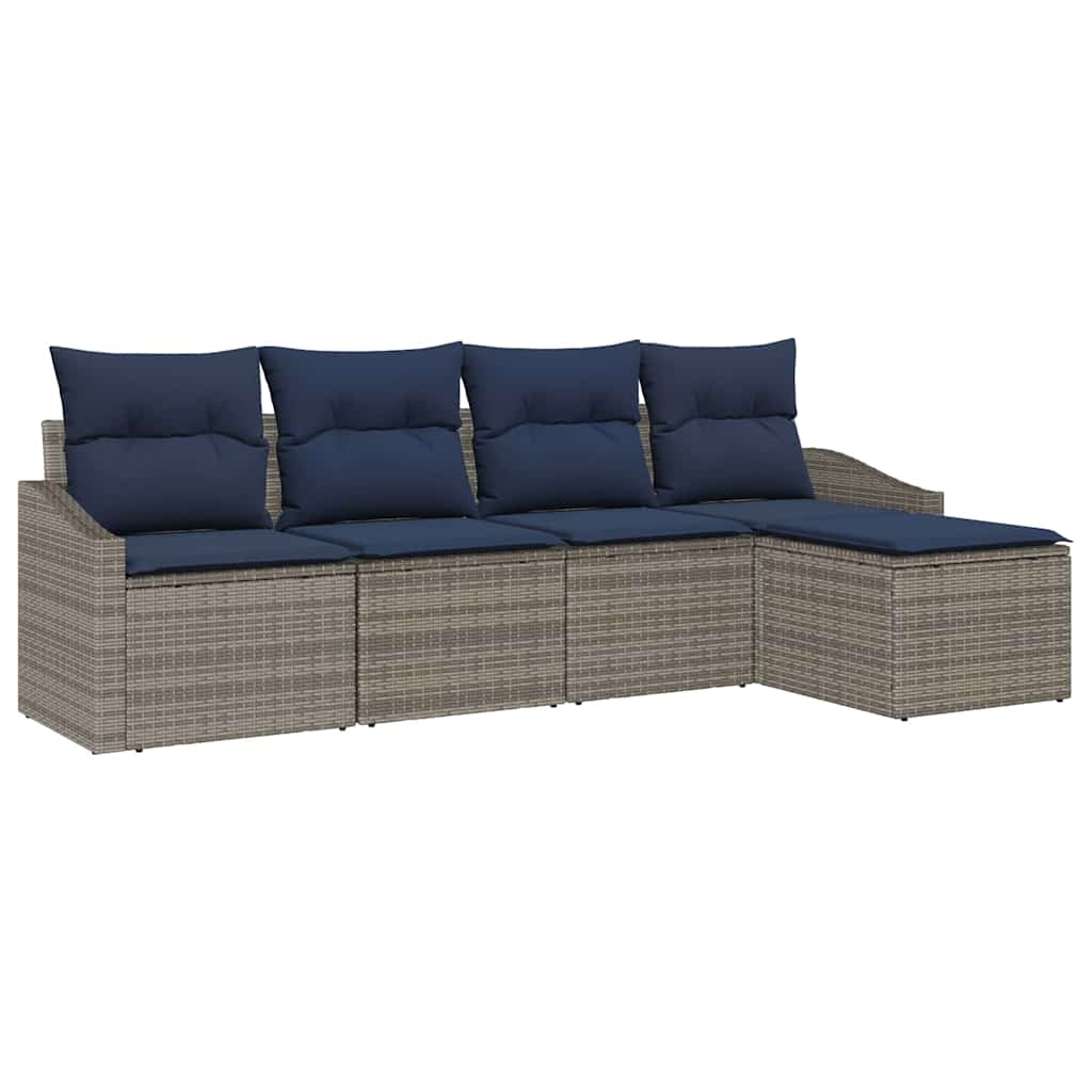 Bankstel met kussen 5 pcs Grijs en Marineblauw poly rattan is nu te koop bij PeponiXL, paradijselijk wonen!