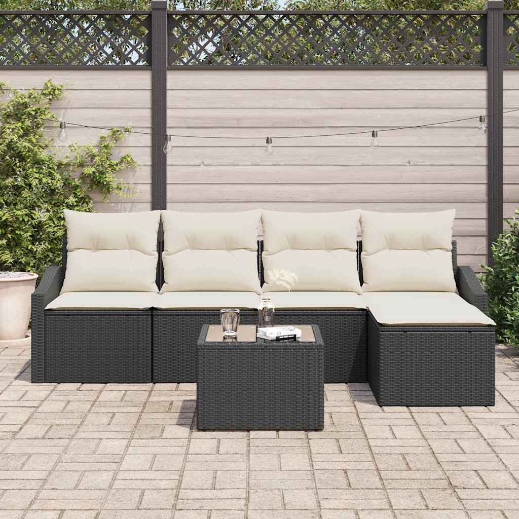 Bankstel met kussen met opslag 5 pcs Bruin en Crème poly rattan is nu te koop bij PeponiXL, paradijselijk wonen!