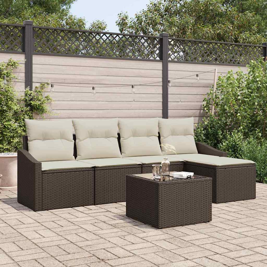 Bankstel met kussen met opslag 6 pcs Bruin en Crème poly rattan is nu te koop bij PeponiXL, paradijselijk wonen!
