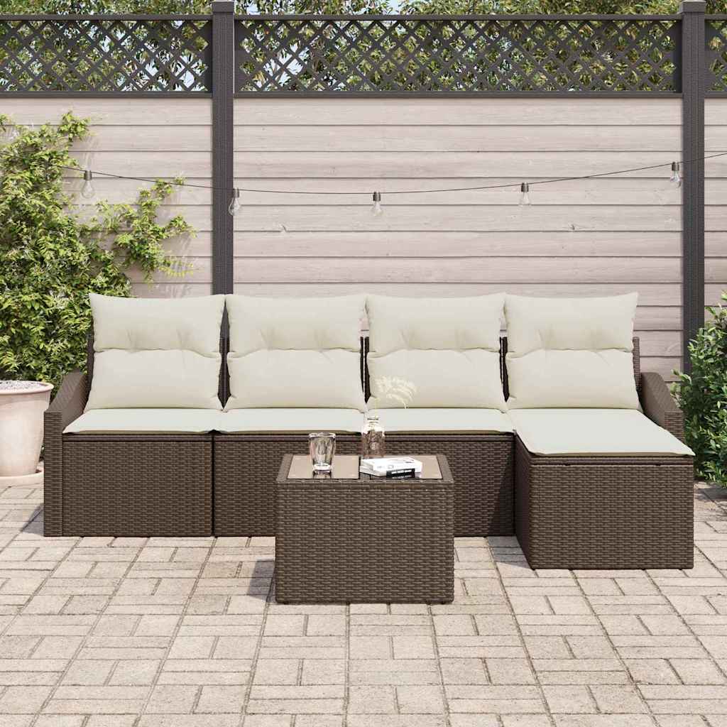Bankstel met kussen met opslag 6 pcs Bruin en Crème poly rattan is nu te koop bij PeponiXL, paradijselijk wonen!