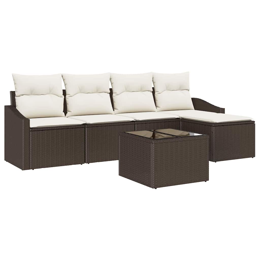 Bankstel met kussen met opslag 6 pcs Bruin en Crème poly rattan is nu te koop bij PeponiXL, paradijselijk wonen!