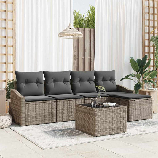 Bankstel met kussen met opslag 6 pcs Lichtgrijs poly rattan is nu te koop bij PeponiXL, paradijselijk wonen!