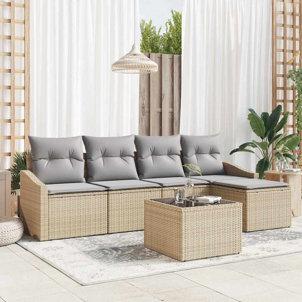 Bankstel met kussen 6 pcs Beige en Licht Grijs poly rattan is nu te koop bij PeponiXL, paradijselijk wonen!