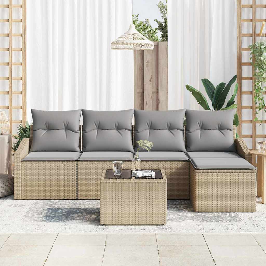 Bankstel met kussen 6 pcs Beige en Licht Grijs poly rattan is nu te koop bij PeponiXL, paradijselijk wonen!