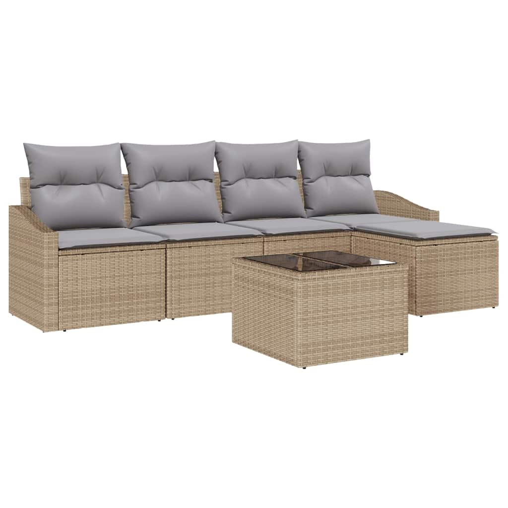 Bankstel met kussen 6 pcs Beige en Licht Grijs poly rattan is nu te koop bij PeponiXL, paradijselijk wonen!