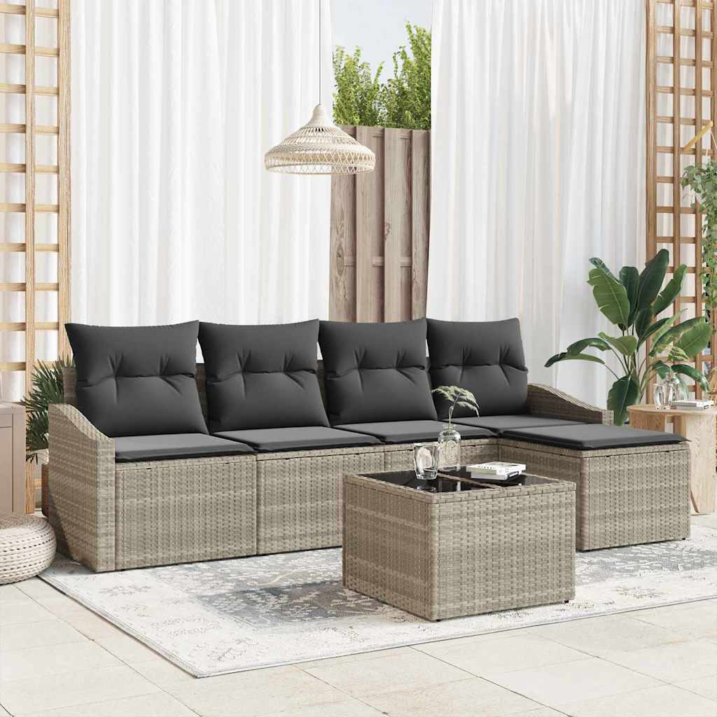 Bankstel met kussen met opslag 6 pcs Lichtgrijs poly rattan is nu te koop bij PeponiXL, paradijselijk wonen!