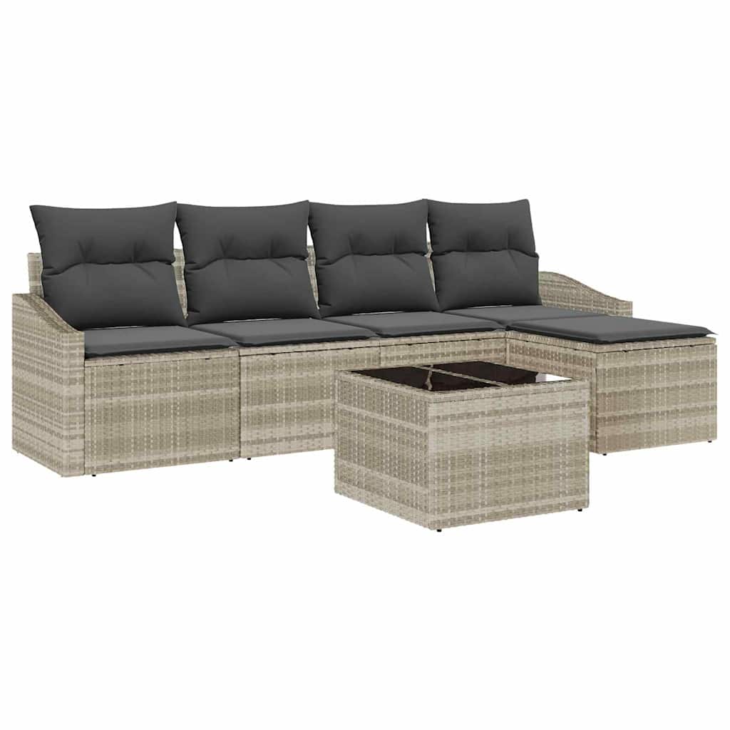 Bankstel met kussen met opslag 6 pcs Lichtgrijs poly rattan is nu te koop bij PeponiXL, paradijselijk wonen!