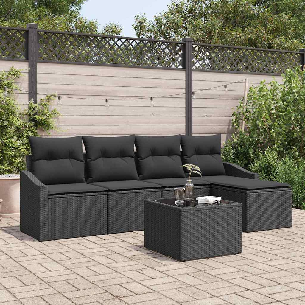 Bankstel met kussen met opslag 6 pcs Zwart poly rattan is nu te koop bij PeponiXL, paradijselijk wonen!