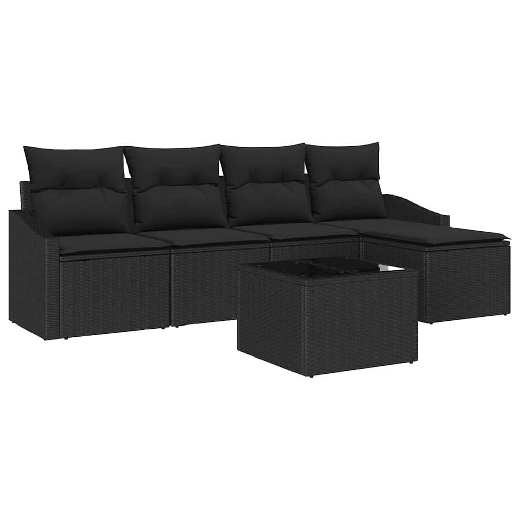 Bankstel met kussen met opslag 6 pcs Zwart poly rattan is nu te koop bij PeponiXL, paradijselijk wonen!