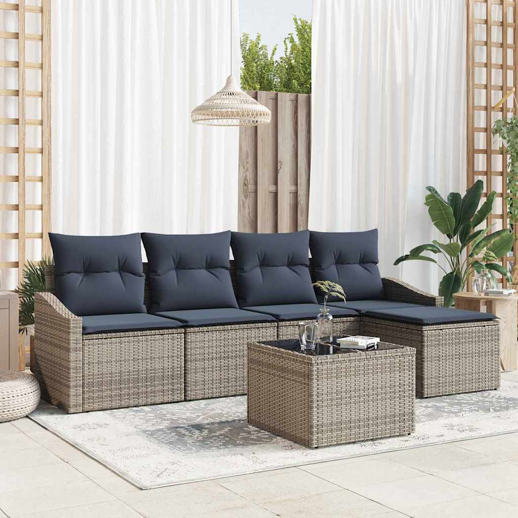 Bankstel met kussen 6 pcs Grijs en Marineblauw poly rattan is nu te koop bij PeponiXL, paradijselijk wonen!