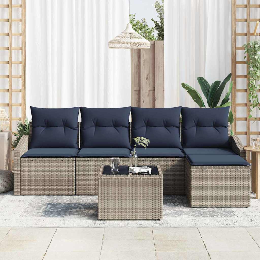 Bankstel met kussen 6 pcs Grijs en Marineblauw poly rattan is nu te koop bij PeponiXL, paradijselijk wonen!