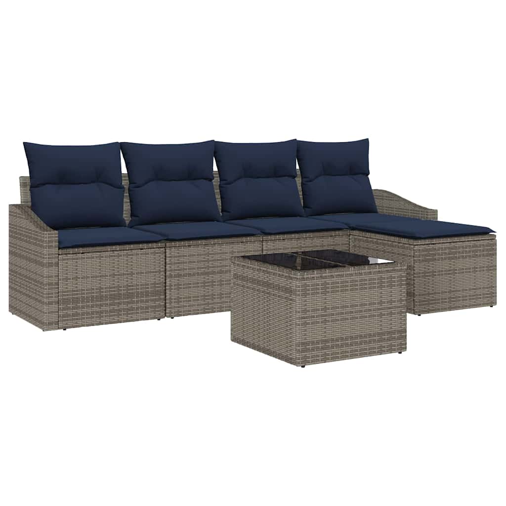 Bankstel met kussen 6 pcs Grijs en Marineblauw poly rattan is nu te koop bij PeponiXL, paradijselijk wonen!