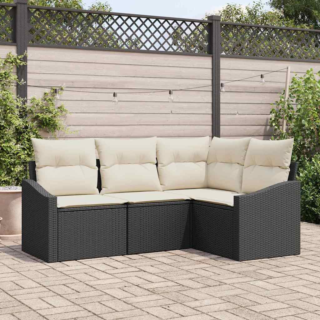 Tuinbankenset met kussen 4 pcs Zwart en Wit poly rattan is nu te koop bij PeponiXL, paradijselijk wonen!
