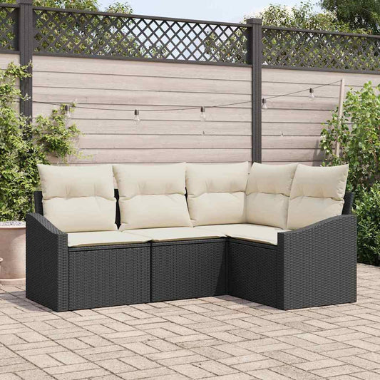 Tuinbankenset met kussen 4 pcs Zwart en Wit poly rattan is nu te koop bij PeponiXL, paradijselijk wonen!