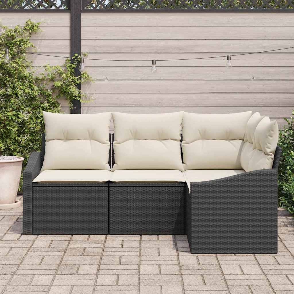 Tuinbankenset met kussen 4 pcs Zwart en Wit poly rattan is nu te koop bij PeponiXL, paradijselijk wonen!