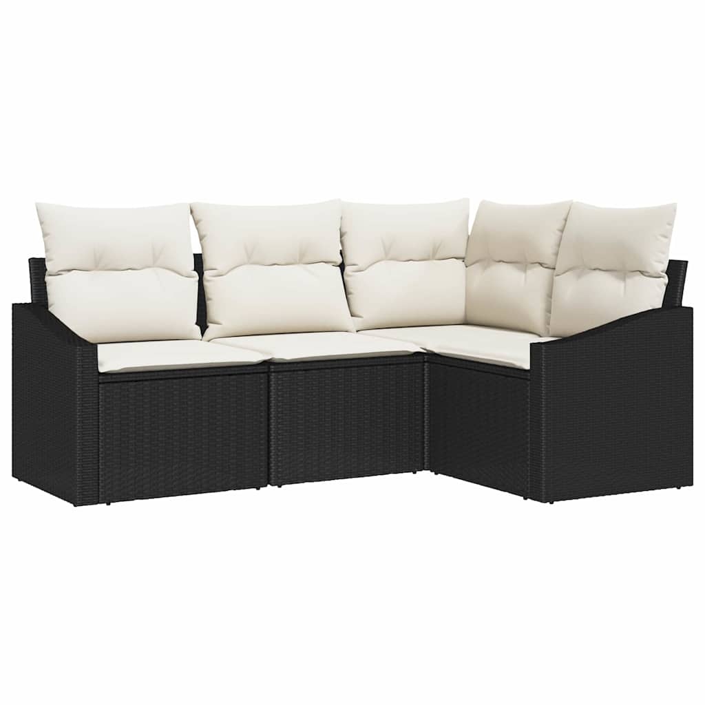 Tuinbankenset met kussen 4 pcs Zwart en Wit poly rattan is nu te koop bij PeponiXL, paradijselijk wonen!