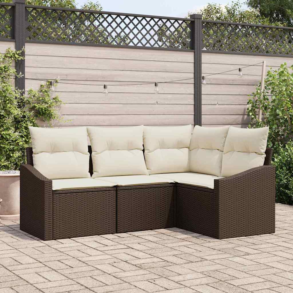 Tuinbankenset met kussen 4 pcs Bruin en wit poly rattan is nu te koop bij PeponiXL, paradijselijk wonen!