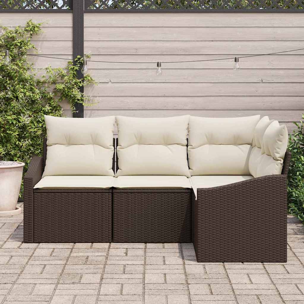 Tuinbankenset met kussen 4 pcs Bruin en wit poly rattan is nu te koop bij PeponiXL, paradijselijk wonen!