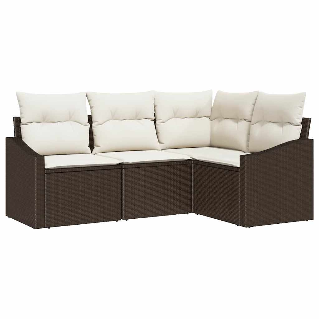 Tuinbankenset met kussen 4 pcs Bruin en wit poly rattan is nu te koop bij PeponiXL, paradijselijk wonen!