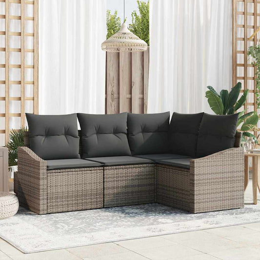 Tuinbankenset met kussen met opslag 4 pcs Grijs poly rattan is nu te koop bij PeponiXL, paradijselijk wonen!