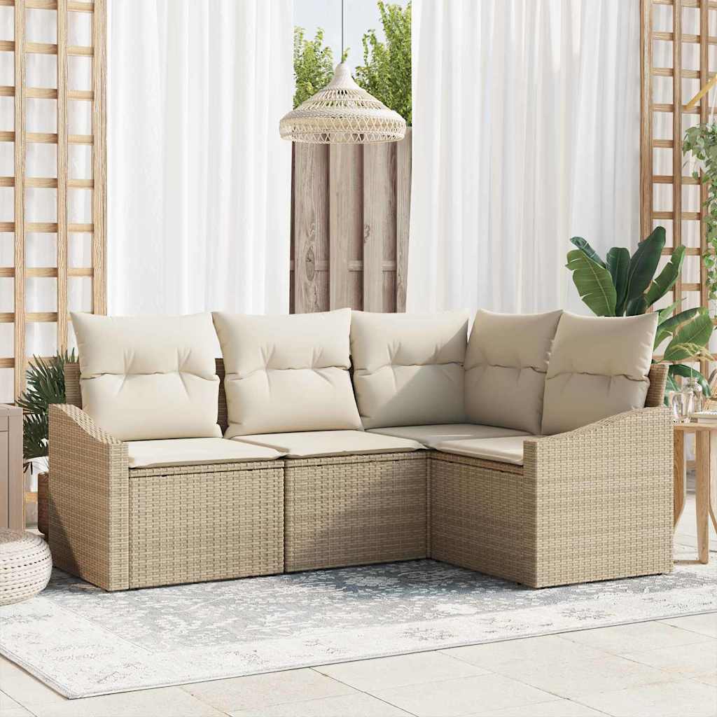 Tuinbankenset met kussen 4 pcs Beige en Wit poly rattan is nu te koop bij PeponiXL, paradijselijk wonen!