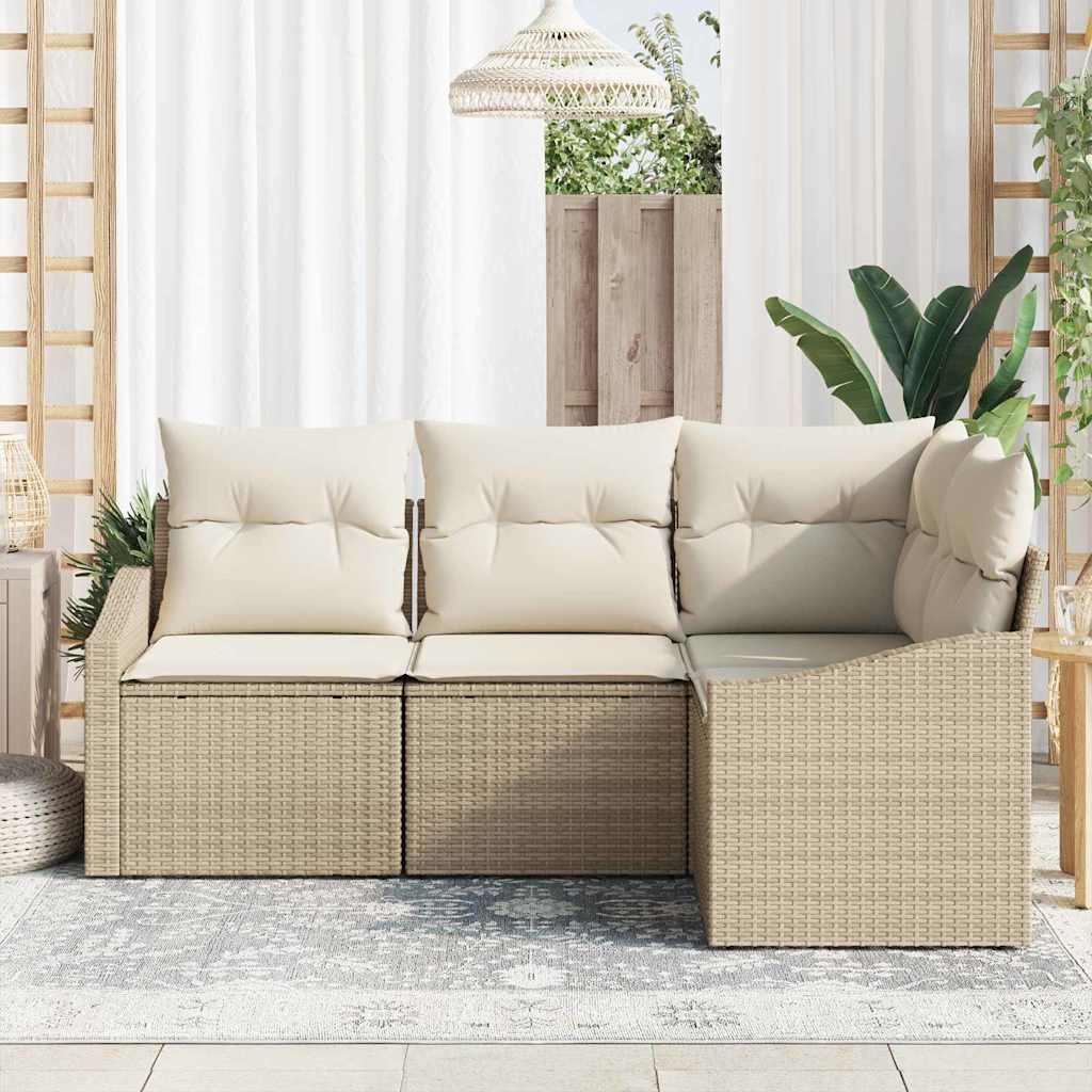 Tuinbankenset met kussen 4 pcs Beige en Wit poly rattan is nu te koop bij PeponiXL, paradijselijk wonen!