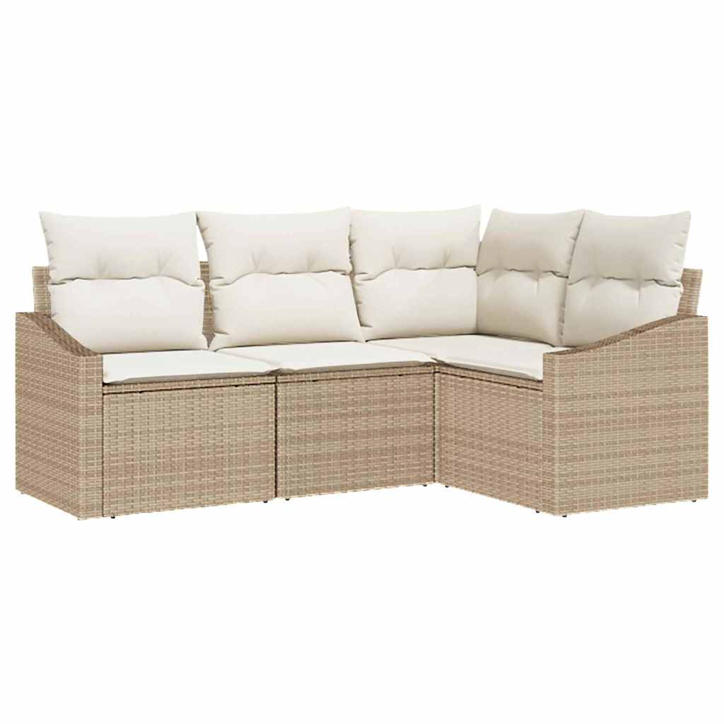 Tuinbankenset met kussen 4 pcs Beige en Wit poly rattan is nu te koop bij PeponiXL, paradijselijk wonen!