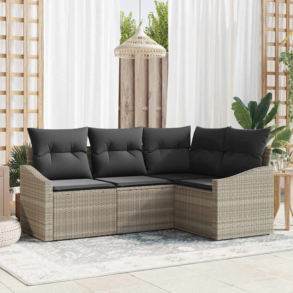 Tuinbankenset met kussen 4 pcs Lichtgrijs poly rattan is nu te koop bij PeponiXL, paradijselijk wonen!