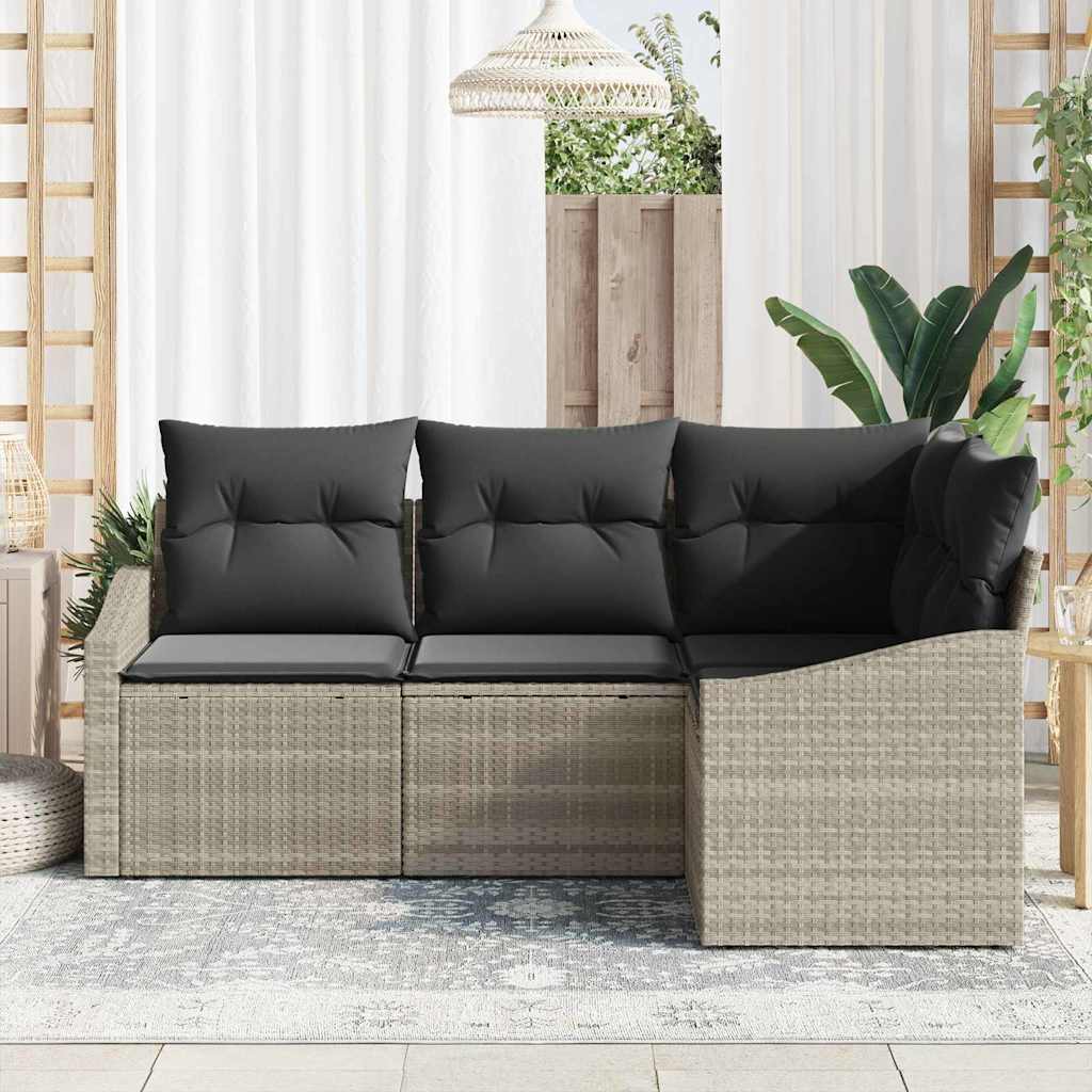 Tuinbankenset met kussen 4 pcs Lichtgrijs poly rattan is nu te koop bij PeponiXL, paradijselijk wonen!