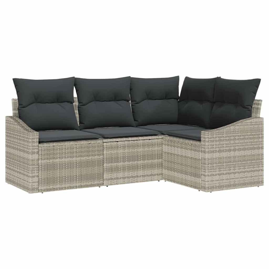 Tuinbankenset met kussen 4 pcs Lichtgrijs poly rattan is nu te koop bij PeponiXL, paradijselijk wonen!