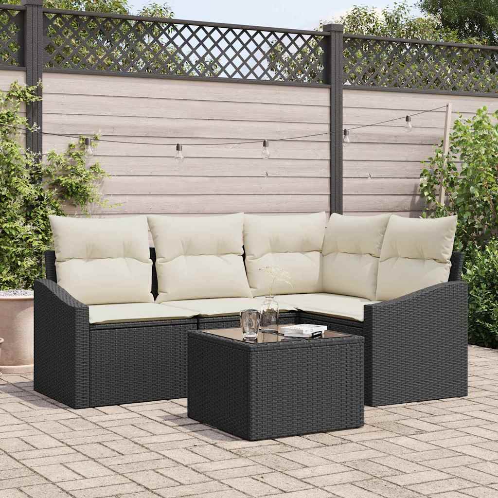 Tuinbankenset met kussen 5 pcs Bruin en Crème poly rattan is nu te koop bij PeponiXL, paradijselijk wonen!