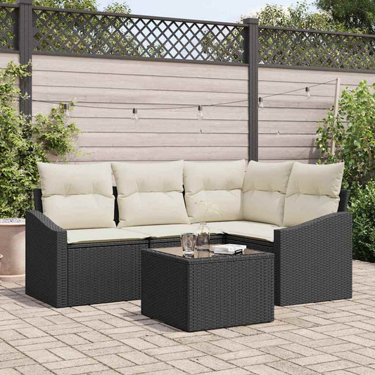 Tuinbankenset met kussen 5 pcs Bruin en Crème poly rattan is nu te koop bij PeponiXL, paradijselijk wonen!