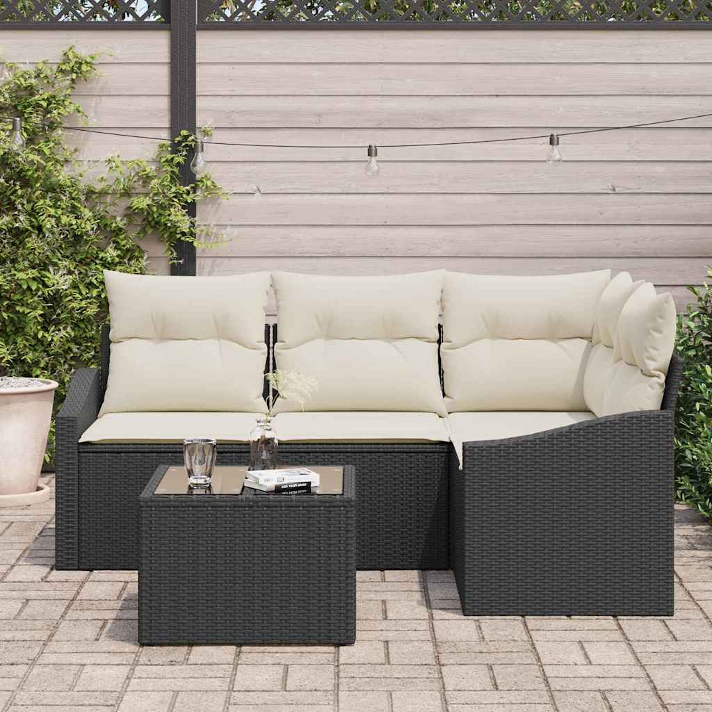Tuinbankenset met kussen 5 pcs Bruin en Crème poly rattan is nu te koop bij PeponiXL, paradijselijk wonen!