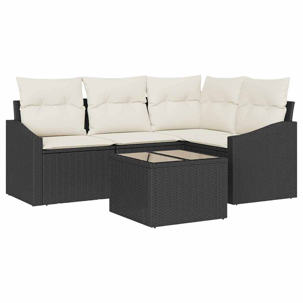 Tuinbankenset met kussen 5 pcs Bruin en Crème poly rattan is nu te koop bij PeponiXL, paradijselijk wonen!