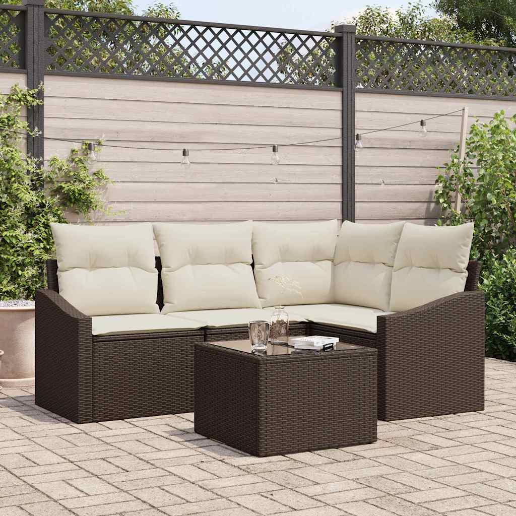 Tuinbankenset met kussen 5 pcs Bruin en Crème poly rattan is nu te koop bij PeponiXL, paradijselijk wonen!