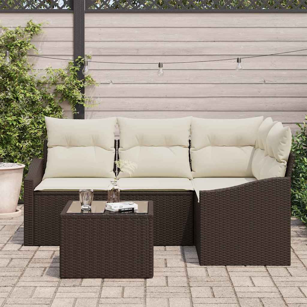 Tuinbankenset met kussen 5 pcs Bruin en Crème poly rattan is nu te koop bij PeponiXL, paradijselijk wonen!