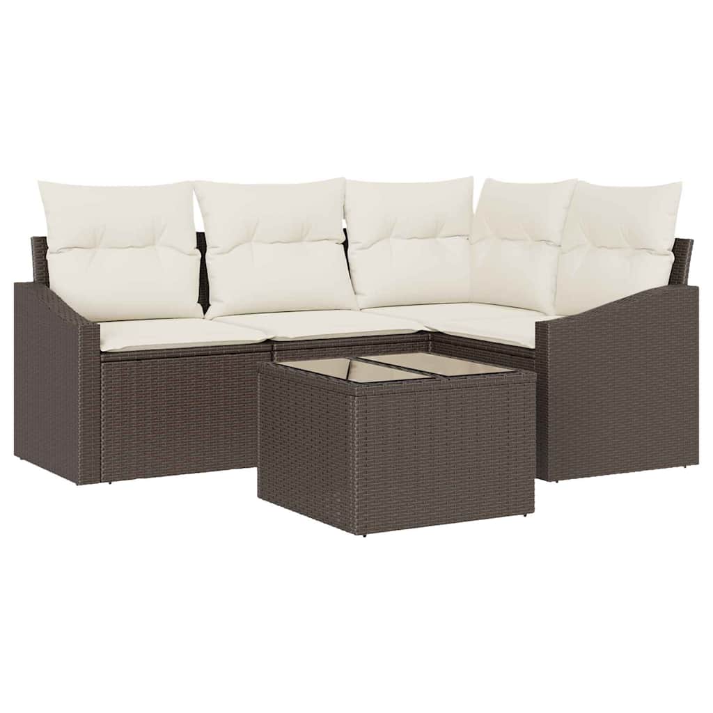 Tuinbankenset met kussen 5 pcs Bruin en Crème poly rattan is nu te koop bij PeponiXL, paradijselijk wonen!