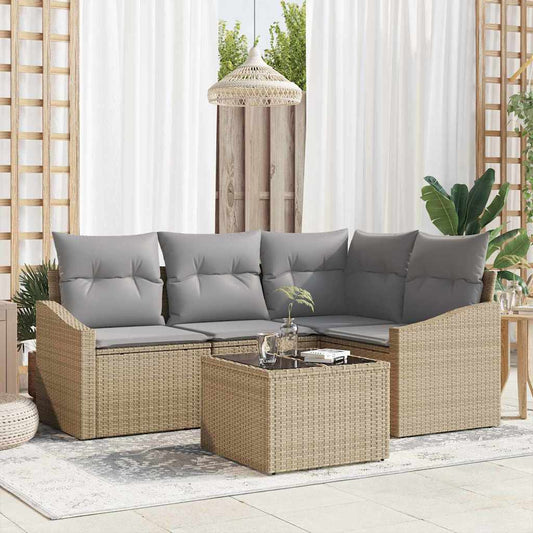 Tuinbankenset met kussen 5 pcs Beige en Licht Grijs poly rattan is nu te koop bij PeponiXL, paradijselijk wonen!