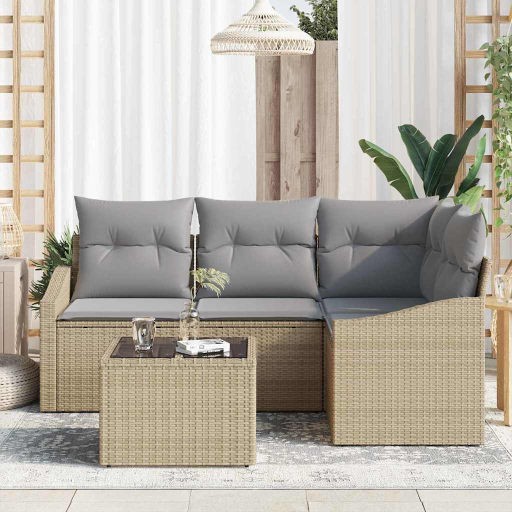 Tuinbankenset met kussen 5 pcs Beige en Licht Grijs poly rattan is nu te koop bij PeponiXL, paradijselijk wonen!