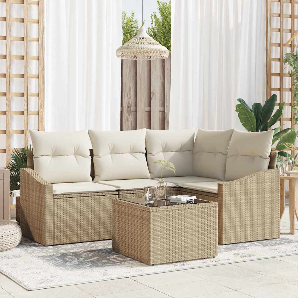 Tuinbankenset met kussen 5 pcs Beige en Crème poly rattan is nu te koop bij PeponiXL, paradijselijk wonen!