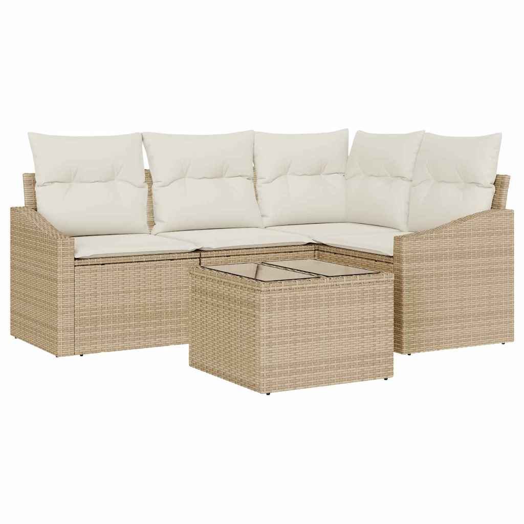 Tuinbankenset met kussen 5 pcs Beige en Crème poly rattan is nu te koop bij PeponiXL, paradijselijk wonen!