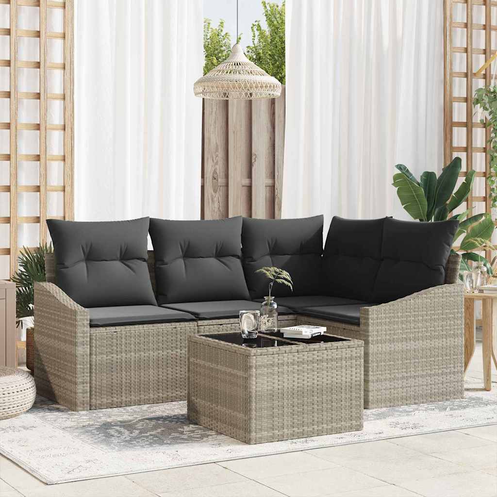 Tuinbankenset met kussen 5 pcs Lichtgrijs poly rattan is nu te koop bij PeponiXL, paradijselijk wonen!