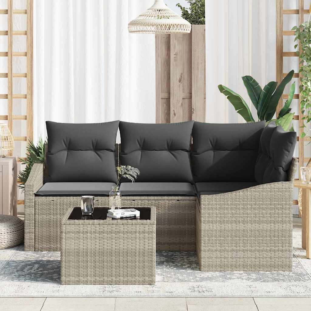 Tuinbankenset met kussen 5 pcs Lichtgrijs poly rattan is nu te koop bij PeponiXL, paradijselijk wonen!