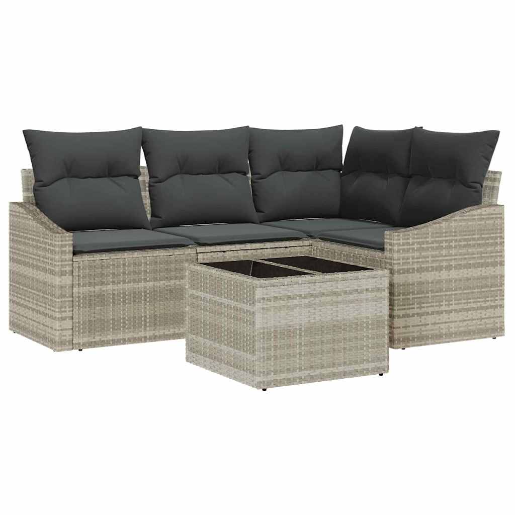 Tuinbankenset met kussen 5 pcs Lichtgrijs poly rattan is nu te koop bij PeponiXL, paradijselijk wonen!