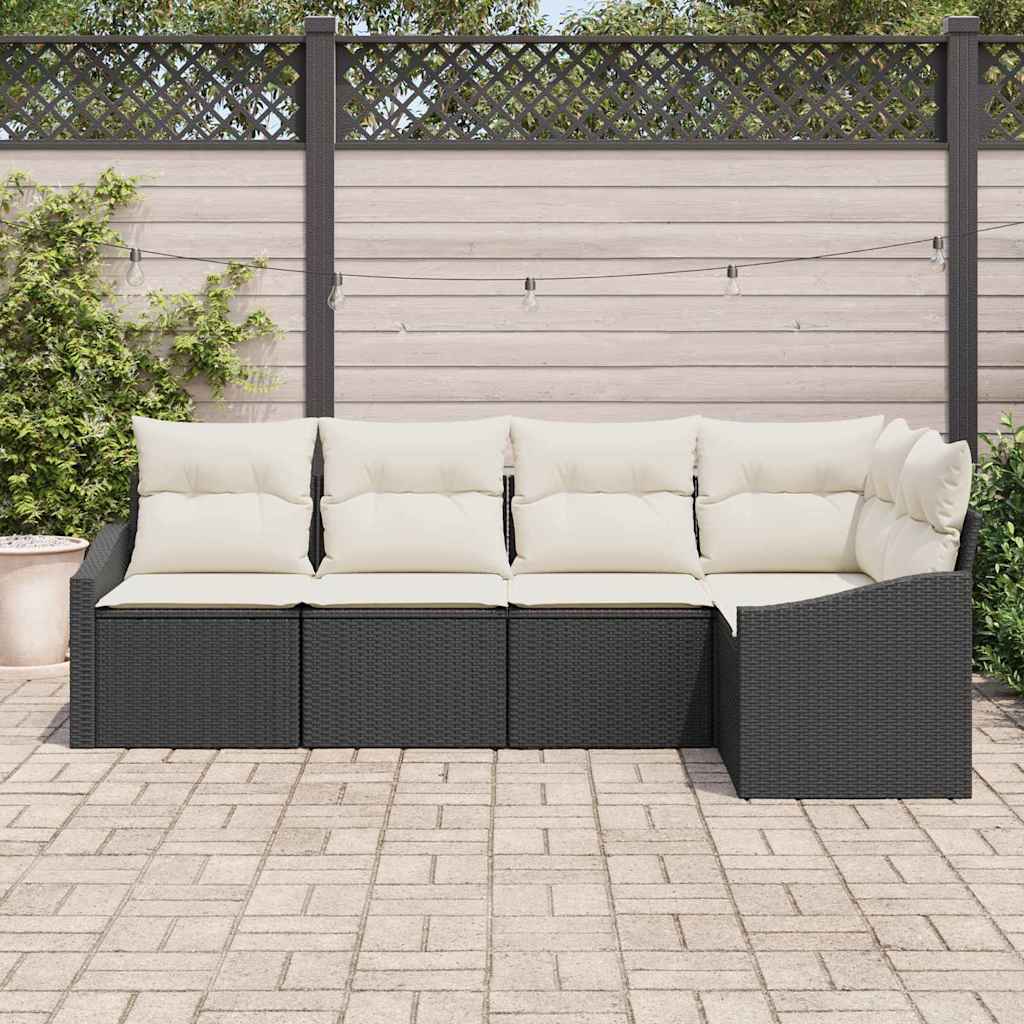 Tuinbankenset met kussen 5 pcs Zwart en Wit poly rattan is nu te koop bij PeponiXL, paradijselijk wonen!